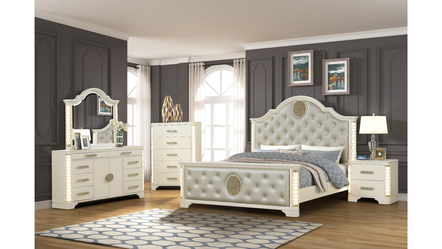 Jasmine - Luxurious White LED Bedroom Set