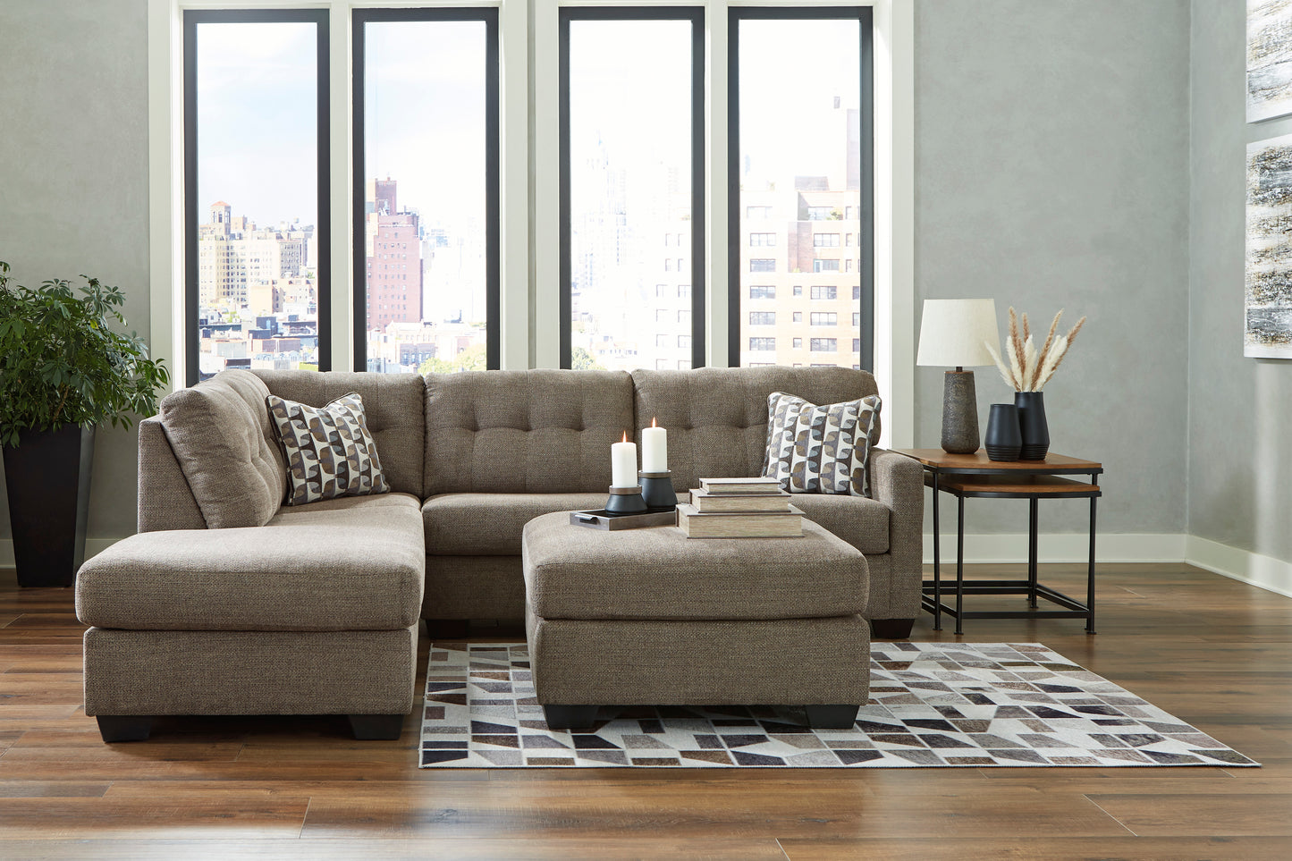 Mahoney 2-Piece Chocolate Sectional with Chaise on left