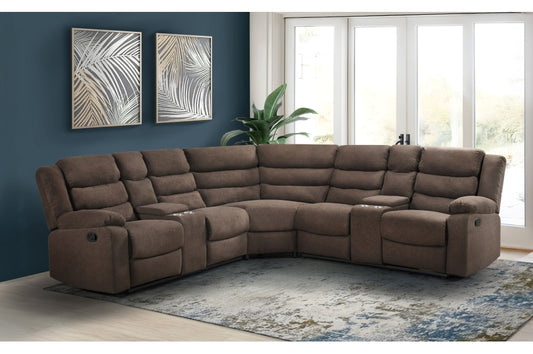 Brown Sectional Recliner Storage Cup Holders