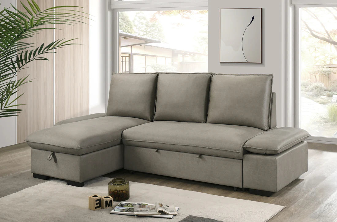 Microfibre Fabric Sectional Storage Reversible with Cup Holders