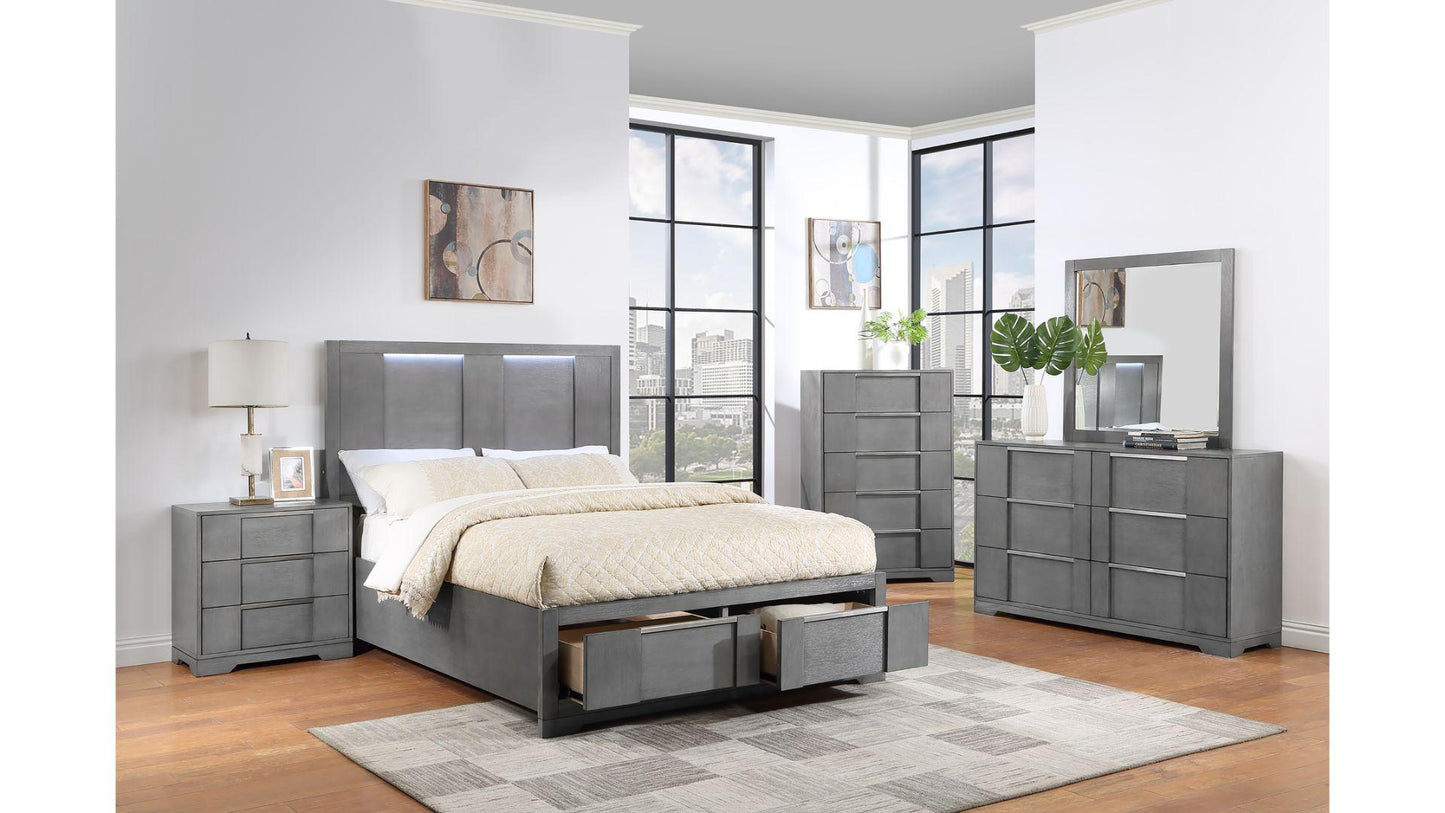 Kylie - Modern Grey LED Lighting Queen Storage Bedroom Set