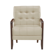 Load image into Gallery viewer, Accent Chair - Beige Top Grain Leather - Solid Wood Frame Walnut Finish