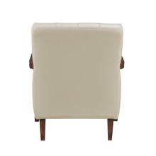 Load image into Gallery viewer, Accent Chair - Beige Top Grain Leather - Solid Wood Frame Walnut Finish
