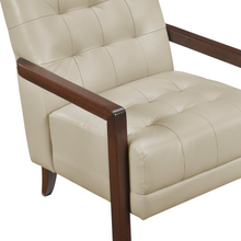Load image into Gallery viewer, Accent Chair - Beige Top Grain Leather - Solid Wood Frame Walnut Finish