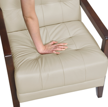 Load image into Gallery viewer, Accent Chair - Beige Top Grain Leather - Solid Wood Frame Walnut Finish