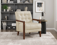 Load image into Gallery viewer, Accent Chair - Beige Top Grain Leather - Solid Wood Frame Walnut Finish
