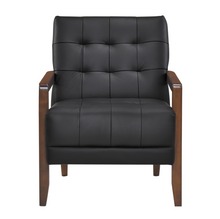 Load image into Gallery viewer, Accent Chair - Black Top Grain Leather - Solid Wood Frame Walnut Finish