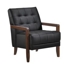 Load image into Gallery viewer, Accent Chair - Black Top Grain Leather - Solid Wood Frame Walnut Finish