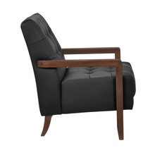 Load image into Gallery viewer, Accent Chair - Black Top Grain Leather - Solid Wood Frame Walnut Finish