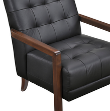 Load image into Gallery viewer, Accent Chair - Black Top Grain Leather - Solid Wood Frame Walnut Finish