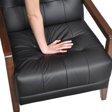 Load image into Gallery viewer, Accent Chair - Black Top Grain Leather - Solid Wood Frame Walnut Finish