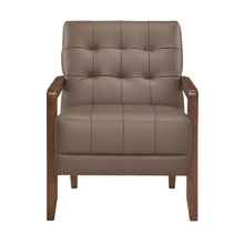 Load image into Gallery viewer, Accent Chair - Brown Top Grain Leather - Solid Wood Frame Walnut Finish