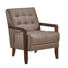 Load image into Gallery viewer, Accent Chair - Brown Top Grain Leather - Solid Wood Frame Walnut Finish