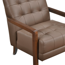 Load image into Gallery viewer, Accent Chair - Brown Top Grain Leather - Solid Wood Frame Walnut Finish