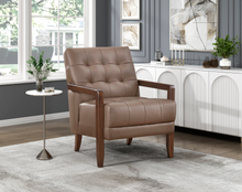 Load image into Gallery viewer, Accent Chair - Brown Top Grain Leather - Solid Wood Frame Walnut Finish