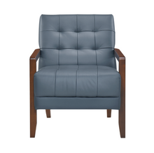 Load image into Gallery viewer, Accent Chair - Blue Top Grain Leather - Solid Wood Frame Walnut Finish