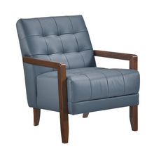 Load image into Gallery viewer, Accent Chair - Blue Top Grain Leather - Solid Wood Frame Walnut Finish