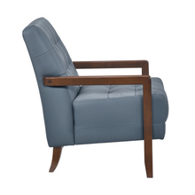 Load image into Gallery viewer, Accent Chair - Blue Top Grain Leather - Solid Wood Frame Walnut Finish