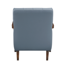 Load image into Gallery viewer, Accent Chair - Blue Top Grain Leather - Solid Wood Frame Walnut Finish