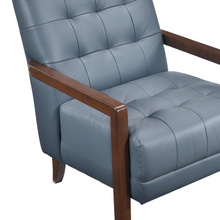 Load image into Gallery viewer, Accent Chair - Blue Top Grain Leather - Solid Wood Frame Walnut Finish