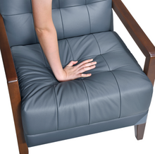 Load image into Gallery viewer, Accent Chair - Blue Top Grain Leather - Solid Wood Frame Walnut Finish