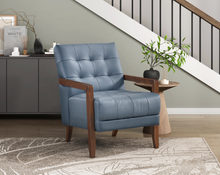 Load image into Gallery viewer, Accent Chair - Blue Top Grain Leather - Solid Wood Frame Walnut Finish