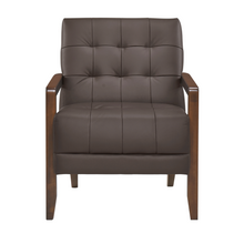 Load image into Gallery viewer, Accent Chair - Dark Brown Top Grain Leather - Solid Wood Frame Walnut Finish