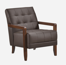 Load image into Gallery viewer, Accent Chair - Dark Brown Top Grain Leather - Solid Wood Frame Walnut Finish