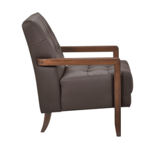 Load image into Gallery viewer, Accent Chair - Dark Brown Top Grain Leather - Solid Wood Frame Walnut Finish