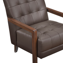 Load image into Gallery viewer, Accent Chair - Dark Brown Top Grain Leather - Solid Wood Frame Walnut Finish