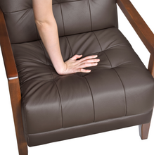 Load image into Gallery viewer, Accent Chair - Dark Brown Top Grain Leather - Solid Wood Frame Walnut Finish