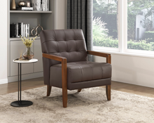 Load image into Gallery viewer, Accent Chair - Dark Brown Top Grain Leather - Solid Wood Frame Walnut Finish