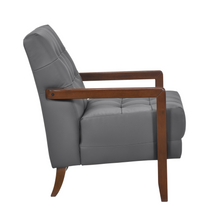 Load image into Gallery viewer, Accent Chair - Dark Grey Top Grain Leather - Solid Wood Frame Walnut Finish
