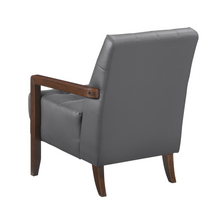 Load image into Gallery viewer, Accent Chair - Dark Grey Top Grain Leather - Solid Wood Frame Walnut Finish