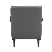 Load image into Gallery viewer, Accent Chair - Dark Grey Top Grain Leather - Solid Wood Frame Walnut Finish