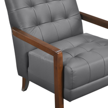 Load image into Gallery viewer, Accent Chair - Dark Grey Top Grain Leather - Solid Wood Frame Walnut Finish