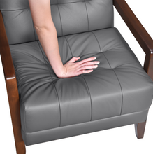 Load image into Gallery viewer, Accent Chair - Dark Grey Top Grain Leather - Solid Wood Frame Walnut Finish