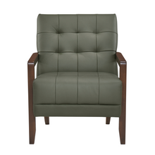 Load image into Gallery viewer, Accent Chair - Green Top Grain Leather - Solid Wood Frame Walnut Finish