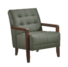 Load image into Gallery viewer, Accent Chair - Green Top Grain Leather - Solid Wood Frame Walnut Finish