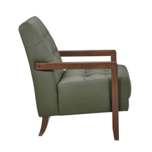 Load image into Gallery viewer, Accent Chair - Green Top Grain Leather - Solid Wood Frame Walnut Finish