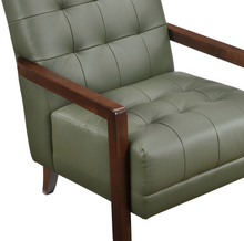 Load image into Gallery viewer, Accent Chair - Green Top Grain Leather - Solid Wood Frame Walnut Finish