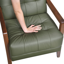 Load image into Gallery viewer, Accent Chair - Green Top Grain Leather - Solid Wood Frame Walnut Finish