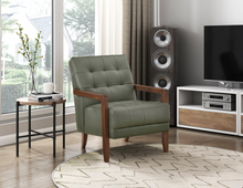 Load image into Gallery viewer, Accent Chair - Green Top Grain Leather - Solid Wood Frame Walnut Finish