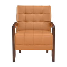 Load image into Gallery viewer, Accent Chair - Orange Top Grain Leather - Solid Wood Frame Walnut Finish