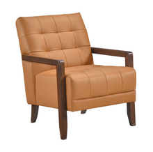 Load image into Gallery viewer, Accent Chair - Orange Top Grain Leather - Solid Wood Frame Walnut Finish