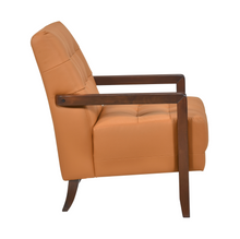 Load image into Gallery viewer, Accent Chair - Orange Top Grain Leather - Solid Wood Frame Walnut Finish