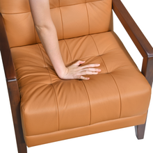 Load image into Gallery viewer, Accent Chair - Orange Top Grain Leather - Solid Wood Frame Walnut Finish