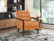 Load image into Gallery viewer, Accent Chair - Orange Top Grain Leather - Solid Wood Frame Walnut Finish