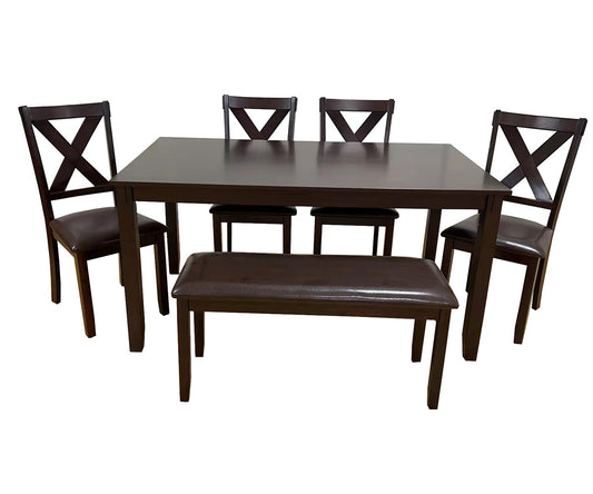 Espresso Dining Set - Table with bench and 4 chairs