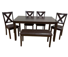 Load image into Gallery viewer, Espresso Dining Set - Table with bench and 4 chairs